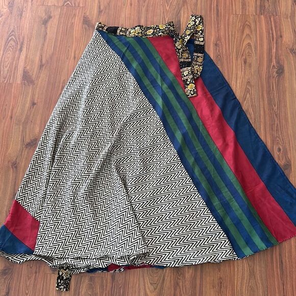 Vintage handmade wrap circle skirt one size herringbone brown beige green - Picture 1 of 4